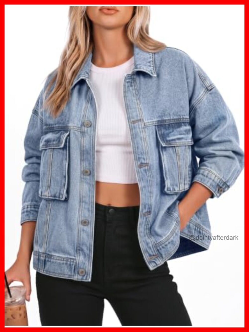 Oversized 100% Cotton Denim Jacket Button Down Boyfriend Trucker Coat